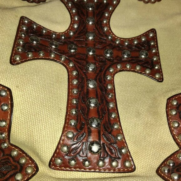 DDD Triple D Women's Purse Bag Canvas Cross Design Studded 10 in Long X 12 Width - Picture 3 of 11